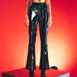 BLACK RAINBOW HOLOGRAPHIC PANTS! Faux leather, never worn before